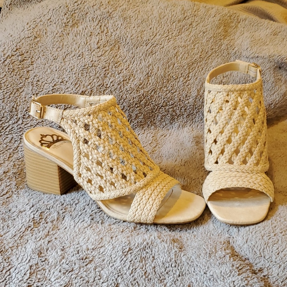 Nude block heel sandals
